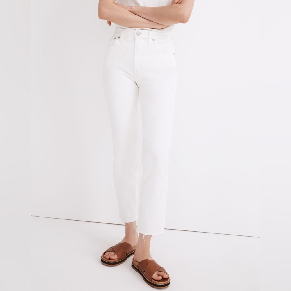 Madewell Mid Rise Perfect Vintage Straight Jean in Tile White Size 24
